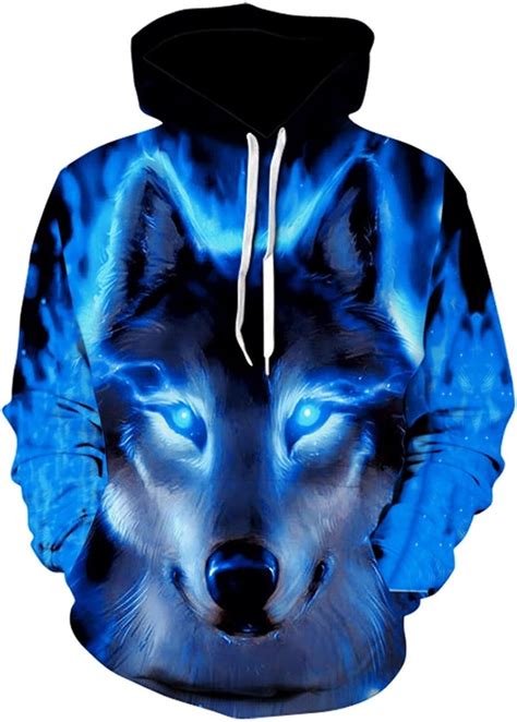Unisex Printed Hoodie 3d Blue Flame Wolf Head Men Hoodie Sweatshirt Men