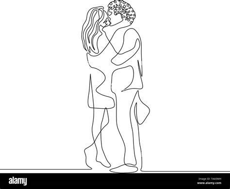 Romantic Couple Embracing Each Other One Line Drawing Minimalist Style