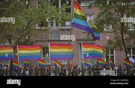 LGBTQ Rainbow Pride Flags Stonewall Th Anniversary Greenwich Village NYC Stock Video Footage