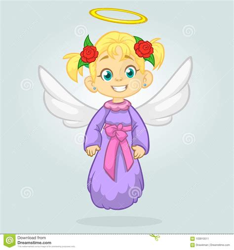 Cute Happy Christmas Angel Character Vector Illustration