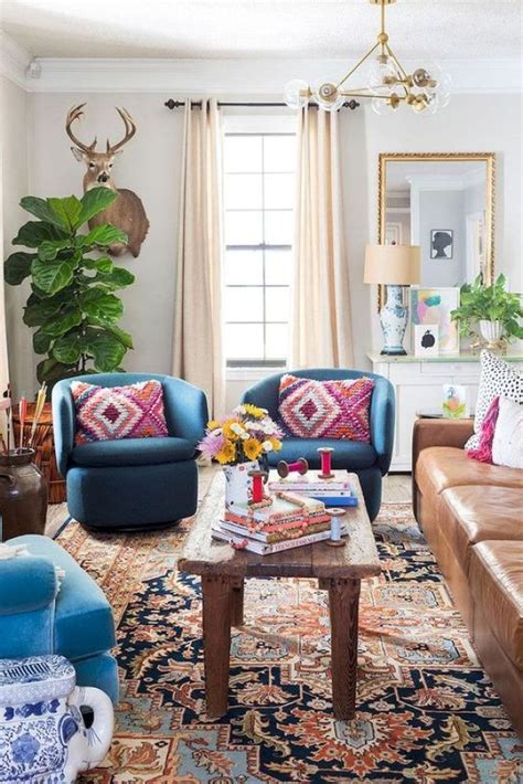 Eclectic Space With Folksy And Boho Textiles Eclectic Living Room