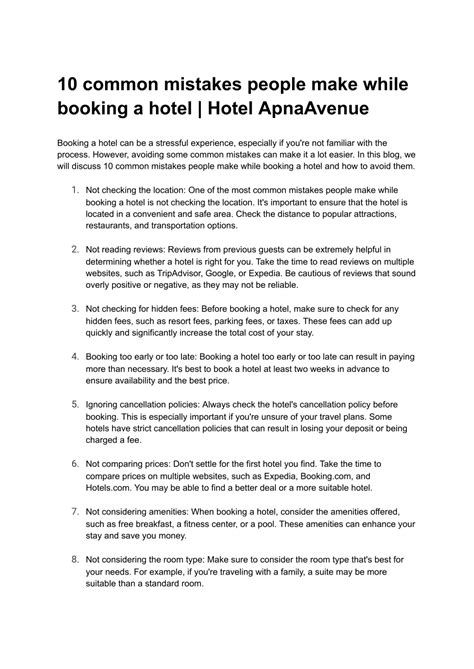 ppt 10 common mistakes people make while booking a hotel hotel apnaavenue powerpoint