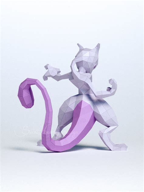 3d Papercraft Pokemon Mewtwo Diy Templates Including Etsy