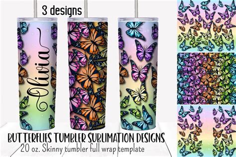 Rainbow Butterflies Tumbler Sublimation Design