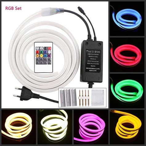 Outdoor led rope 5050 220v lights silhouette material fpc board and smd light color red,green. 220V RGB LED Neon Strip Light 120Led/m Waterproof Flexible ...