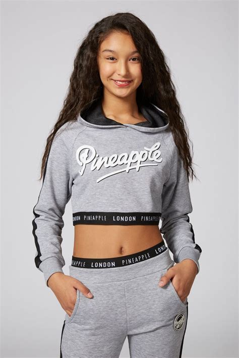 Pineapple Dancewear Girls Grey Mesh Stripe Crop Hoodie Cropped