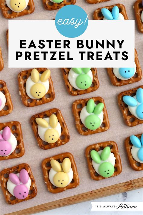 Easter Bunny Pretzel Treats On A Tray With Text Overlay That Says Easy