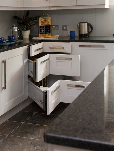 A blind corner is the space that is created where two perpendicular lines of cabinets meet. Kitchen Corner Solution | Houzz