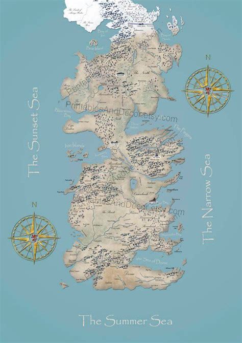 Westeros Map Printable Game Of Thrones Map Of Westeros Etsy Mapa De