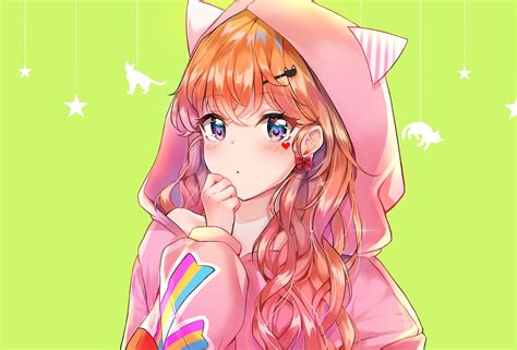 Wallpaper Orange Hair Bunny Hoodie Anime Girl Moe Resolution