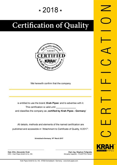 Krah Certification Of Quality And Performance
