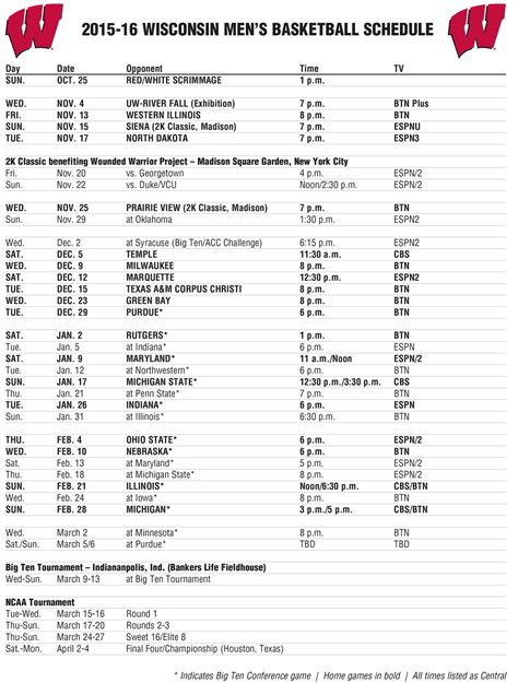 badger basketball schedule printable customize and print