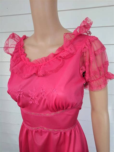Vintage Movie Star Nightgown Red Gown Lingerie Sheer 32 S Xs Etsy