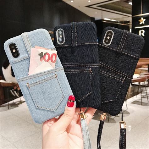 Classic Retro Fabric Jeans Pocket Phone Case For Iphone 6s 7 8 Plus X