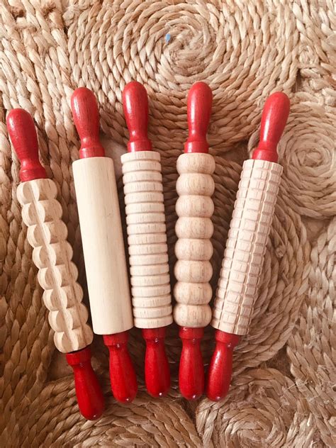 Small Patterned Wooden Rolling Pin Red Handled Etsy Australia