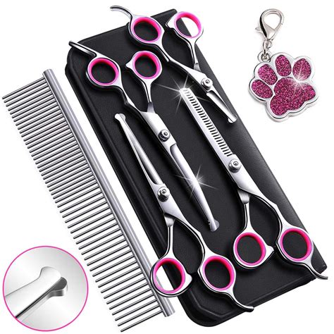 6cr Stainless Steel Dog Grooming Scissors Kit With Safety Round Tip