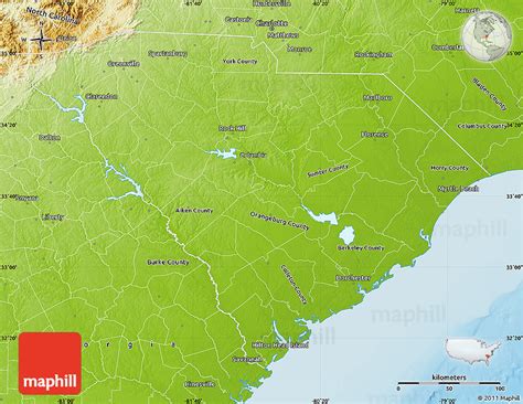 Physical Map Of South Carolina