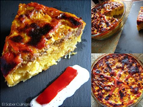 Cómo preparar un fatay paso a paso. Pastel de patata con carne picada de salchicha y queso ...