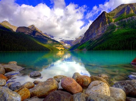 Lake Louise Hamlet In Alberta Canada Mountains Forest Trees Turquoise