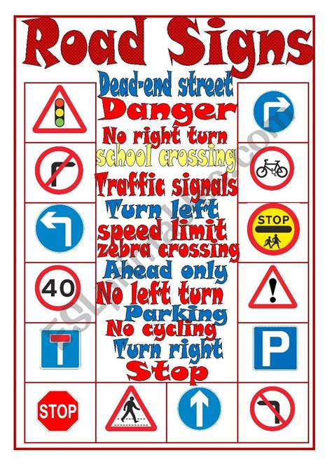 Road Signs Worksheet