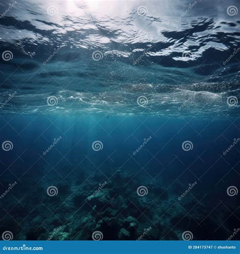 Dark Blue Ocean Surface Underwater Stock Illustration Illustration Of