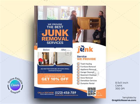 Junk Removal Coupon Flyer Canva Template Graphic Reserve