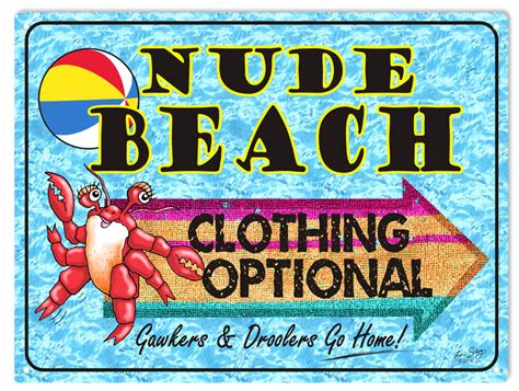 nude beach clothing optional sign reproduction vintage signs
