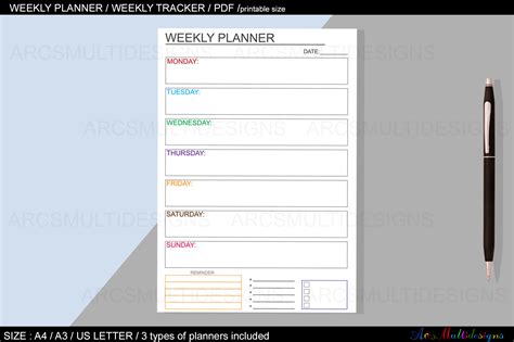 Weekly Planner Printable Tracker Undated Weekly Planner