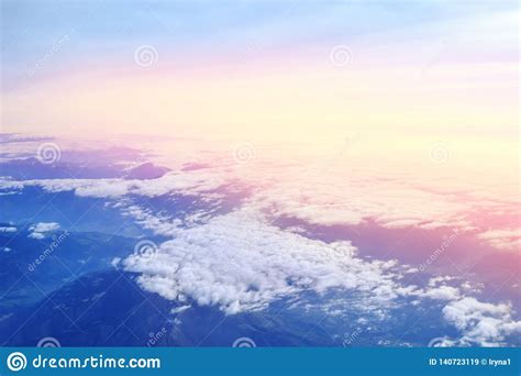 Aerial View Above Alpine Mountains At Sunset Stock Image