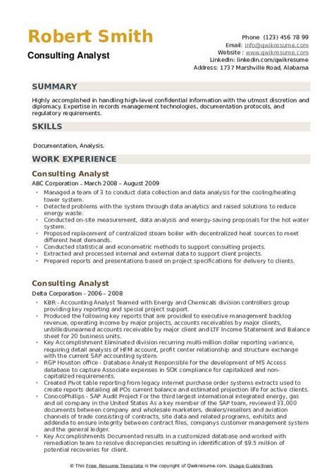 Consulting Analyst Resume Samples | QwikResume