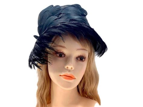 1940s black feather hat vintage women s couture hat etsy
