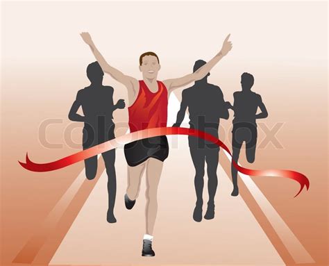 Runners Crossing The Finish Line Illustration Stock Vector Colourbox