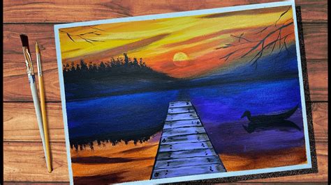Sunset Dock Painting Acrylic Painting Tutorial Youtube