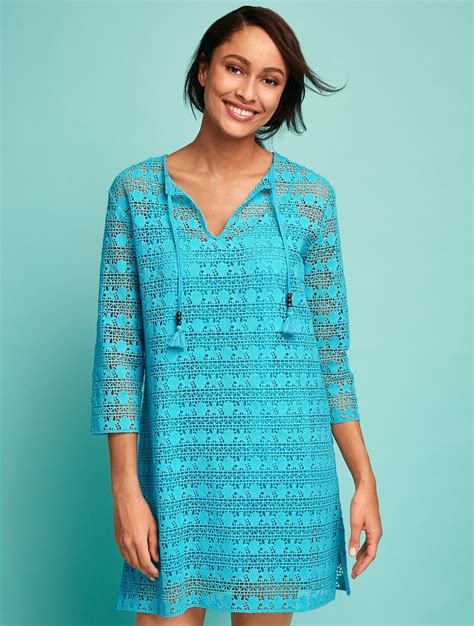 This Beach Tunic Features Pretty Shell Print Crochet And A Lining That
