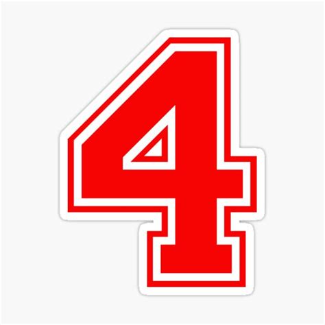 Varsity Team Sports Uniform Number 4 Red Sticker For Sale By