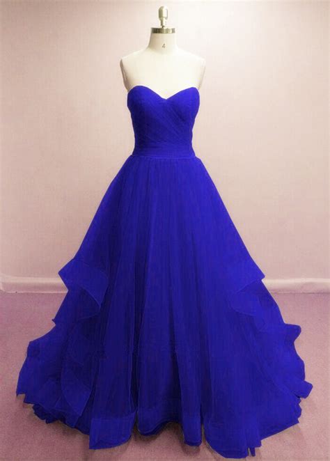 Gorgeous Royal Blue Sweetheart Tull Gowns Blue Prom Dresses 2018 Sweetheart Beautiful Formal