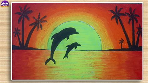 How To Draw A Dolphin Sunset Sunset Easy Dolphin Drawing Youtube