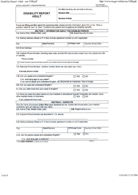 Form Ssa 3368 Bk Disability Report Adult Social Security