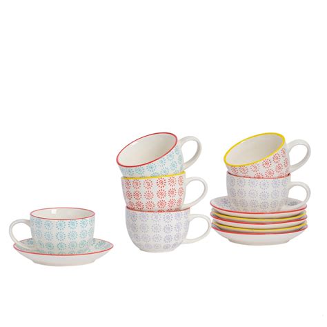 Nicola Spring 12 Piece Hand Printed Cappuccino Cup And Saucer Set