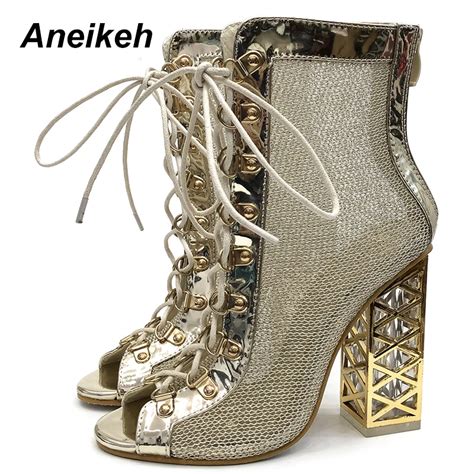 Aneikeh Big Shoe Size 41 42 43 Sandal Sexy Golden Bling Gladiator Sandals Women Pumps Shoes Lace