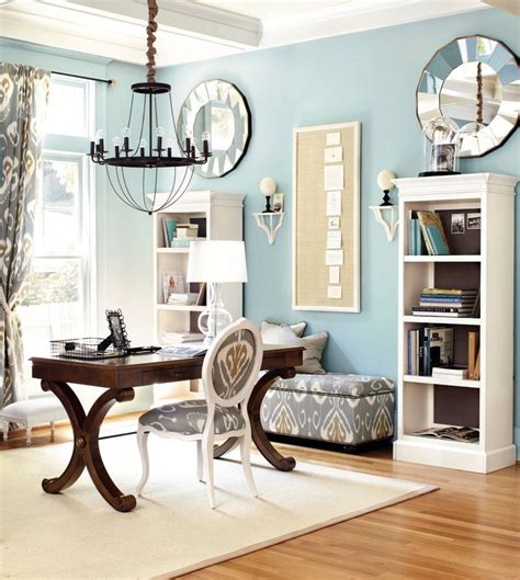 Think your startup's office is cooler than these? Light blue home office with gray accents | Blue home ...