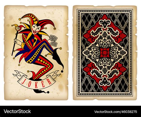Joker Playing Card And Backside On Vintage Grunge Vector Image