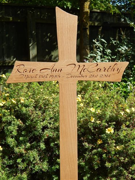 Carved Solid Oak Wooden Grave Marker Memorial Cross Etsy