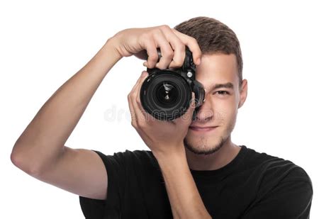 Handsome Young Man Holding A Dslr Camera Stock Photo Image Of Film