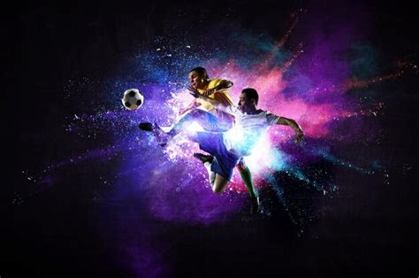 Premium Photo Soccer Players With Colourful Splashes Mixed Media
