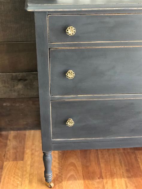 Charcoal Chalk Paint With Dark Wax Lightly Distressed Grey Furniture