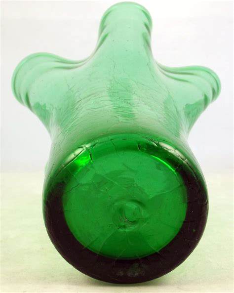 Vintage Green Ruffled Fluted Crackle Glass Vase 65 Inch Smooth Pontil