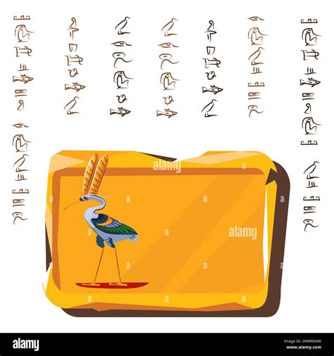 Stone Board Or Clay Tablet Ibis And Egyptian Hieroglyphs Cartoons