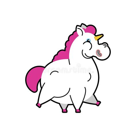 Fat Unicorn Cartoon Fleshy Mythical Animal Isolated Stock Vector