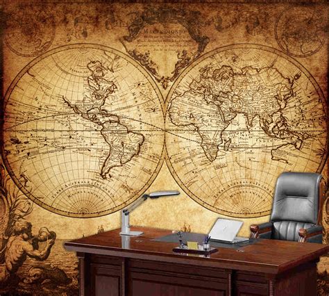 World Map Wall Mural Vintage Old Map Of The World 1733